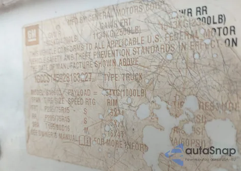 2002 Chevrolet S-10 Ls from USA, damaged, VIN 1GCCS145928183227